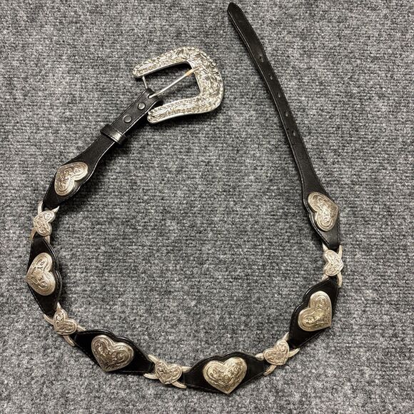 Tony Lama Accessories - Tony Lama Heart Concho Silver Tone Western Cowgirl Black Leather Belt Size 30